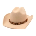 Detail of beige felt cowboy hat featuring a leather band with colorful beaded accents - One Size / Beige