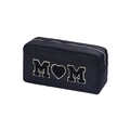 Black chenille MOM letter patch makeup bag with gold sequins and metal zipper - M / Black