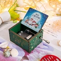 Green wooden hand-crank music box with Merry Christmas santa illustration and gear mechanism - Christmas 5/Green/Happy New Year Illustration