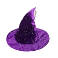 Cappello da strega viola per Halloween in velluto con stelle dorate e ciondoli - Taglia unica / Cappello Stellato Viola