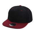 Detail of a two-tone snapback cap featuring a black crown and burgundy red flat brim - Adult Size (58cm) / Black with Burgundy Brim