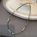 38cm natural green beads and pearl beaded necklace with 5cm extension gold clasp - Chlorite Necklace XL0658