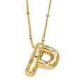 Collier doré avec pendentif lettre P serti de zircons brillants et chaîne à perles - Lettre P