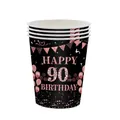 Disposable 90th birthday party paper cups in elegant black and rose gold sequins design - Ninetieth Birthday - Cups