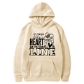 Beigefarbener American Football Hoodie mit schwarzem My Heart is on the Line Aufdruck - S / Oberteile / Beige/Aprikose