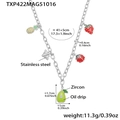 Silver stainless steel necklace with avocado and fruit charms featuring colorful oil drip - Gold DIY Necklace (TXP422) - 41+5cm