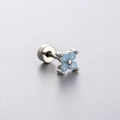 Silver flower cartilage stud with blue opal petals and comfortable flat back screw - Opal Blue (Single)