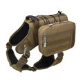 Tactical coyote brown dog harness with detachable side pouches and nylon handle - Khaki