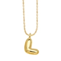 3D bubble letter L pendant necklace with polished gold finish on a fine ball chain - Letter L