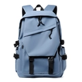 Fog blue large capacity travel backpack with flap top and black contrast buckle straps - Blue