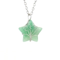 Detail of green star crystal pendant wrapped in silver wire life tree on O-chain - Silver+Aventurine