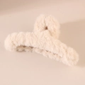 Plush faux fur shark hair claw clip in elegant cream beige for thick hair styling - Apricot