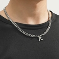 F-letter pendant necklace on silver Cuban chain worn by model for streetwear style - Silver Letter X
