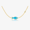 Collana in argento S925 dorato con ciondolo a pesce blu e pietra di zircone lucente - Argento 925 / Oro 18K