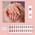 Long coffin press-on nails with nude pink base and colorful wavy line patterns BKS1237 - BKS1237 Matte Nude Pink Color Waves