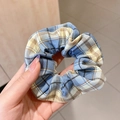 Bloemen kanten scrunchie met blauw en beige ruitjespatroon in hoogwaardige stof - 19# Lichtblauw Geruit