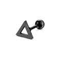 Macro shot of matte black triangle titanium stud earring with a minimalist screw ball back - Black Triangle