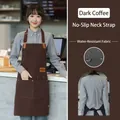 Waterproof dark coffee canvas apron with adjustable neck strap and large front pockets - A22 Style/Halter Neck / Dark Coffee