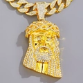 Hip hop Jesus pendant necklace in gold finish with sparkling rhinestones and Cuban chain - Pendant Only (No Chain) / Gold
