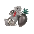 Cute Japanese style rabbit and carrot brooch with sparkling rhinestones in grey and red - Style 3 (Grey Rabbit with Carrot)