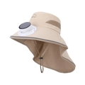 Khaki kids sun hat with integrated solar fan, mesh panels and neck protection flap - Khaki
