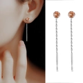 S925 sterling silver drop earrings with round-cut orange pink zircon tassels - 925 Silver / Champagne