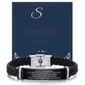 Adjustable black braided leather bracelet with engraved stainless steel plate for son - Son-ALWAYS Style