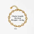 Detail of gold-plated stainless steel bracelet with oval zircons and dimension measurements - Gold White Zircon Oval Bracelet (B706)