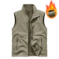 Khaki Outdoor-Weste für Herren mit Fleecefutter, Reißverschlusstaschen und Windschutz - M / Khaki