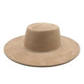 Chapeau boater minimaliste en daim camel avec bord large et garniture en strass - M(56-59CM) / Chameau