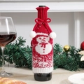 Christmas snowman knitted wine bottle cover with red bow and plush pompoms decoration - Snowman