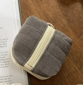 Gray quilted tech organizer pouch for Apple AirPods with beige zipper and metal clip - Gray
