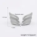 Titanium steel wing earrings with 18k gold plating, weight 12.6g, height 2.1cm - Steel Color Style (F1070)