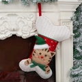 Weihnachtsstrumpf in Knochenform mit Katzenmotiv und grüner Schleife für Haustiere - Katzenmuster Knochenstrumpf