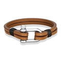 Bracciale da uomo in pelle marrone a doppio strato con chiusura a grillo a U in acciaio inox - Calicò