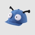 Detail of blue baby baseball cap featuring cartoon big eyes and black monster antennae - 48cm (6M-2Y) / Blue