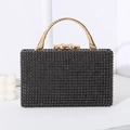 Luxuriöse Abendtasche mit schwarzen Strasssteinen und goldenem Metallgriff im Bambus-Stil - Schwarz