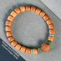 07x08mm Holzperlenarmband mit kunstvoll geschnitzter Drachenperle für Damen und Herren - 7x8mm Gerader Schnitt/Drachen-Schnitzstil