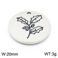 Silver stainless steel round birth flower pendant with holly engraving 20mm 3g - Holly-Silver (KLJ8052-Z)
