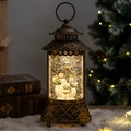 Retro bronze Christmas snow globe lantern featuring a snowman family scene with golden glitter - Jacquard Lantern-Christmas Snowman