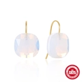 Orecchini a gancio in argento S925 con lussuose pietre preziose bianche quadrate - Argento 925 / Oro-Opale