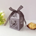Laser-cut heart-shaped lavender gift box with ribbon for weddings and party favors - Silver Charcoal