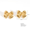 Golden bow stud earrings in 18k plated stainless steel with pleated metal texture - E664-52(Bowknot Studs)