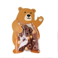 Cute brown cartoon bear packaging card with transparent snack bag on white background - Bear Style