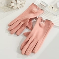 Gants d'hiver roses avec pompons en peluche et fonction tactile pour femmes - Boule de Vison Femme - Poil de Lapin Rose