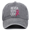 Casquette de baseball gris foncé délavé avec broderie Ruban Rose et Never Give Up - Casquette de baseball / Gris