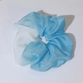 Oversized organza scrunchie in light blue and white color gradient for women - 2# Blue White Ombre