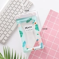 Waterproof phone pouch in light green with peach pattern and secure white locking clip - Air Cushion Style / Green Leaf Peach