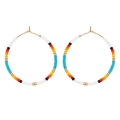 Bohemian large hoop earrings with colorful seed beads and gold metallic accents - Multicolor Seed Beads Ethnic (MI-E220221A)