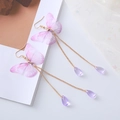 Boucles d'oreilles papillon à pampilles avec ailes mauves et chaînes dorées - Style Gland Goutte Doré Violet Clair